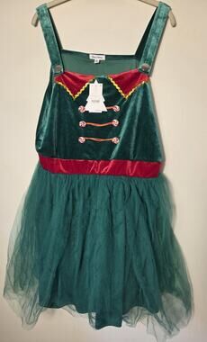 Born Famous Dress Elf Holiday Green Short Tutu Sleeveless Lined Size XL